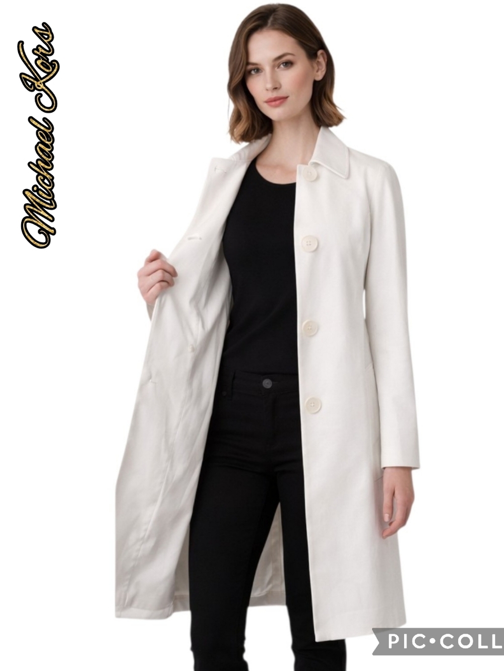 Michael Kors trench coat white sheen lined button down side pocket nwt Sz 6
